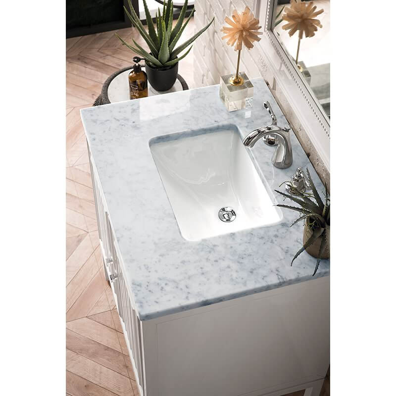 James Martin Athens 30 Inch Single Vanity Glossy White With Carrara White Top