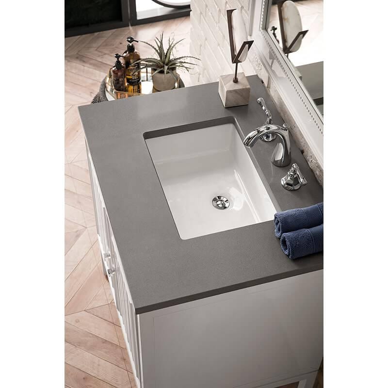 James Martin Athens 30 Inch Single Vanity Glossy White With Grey Expo Silestone Top