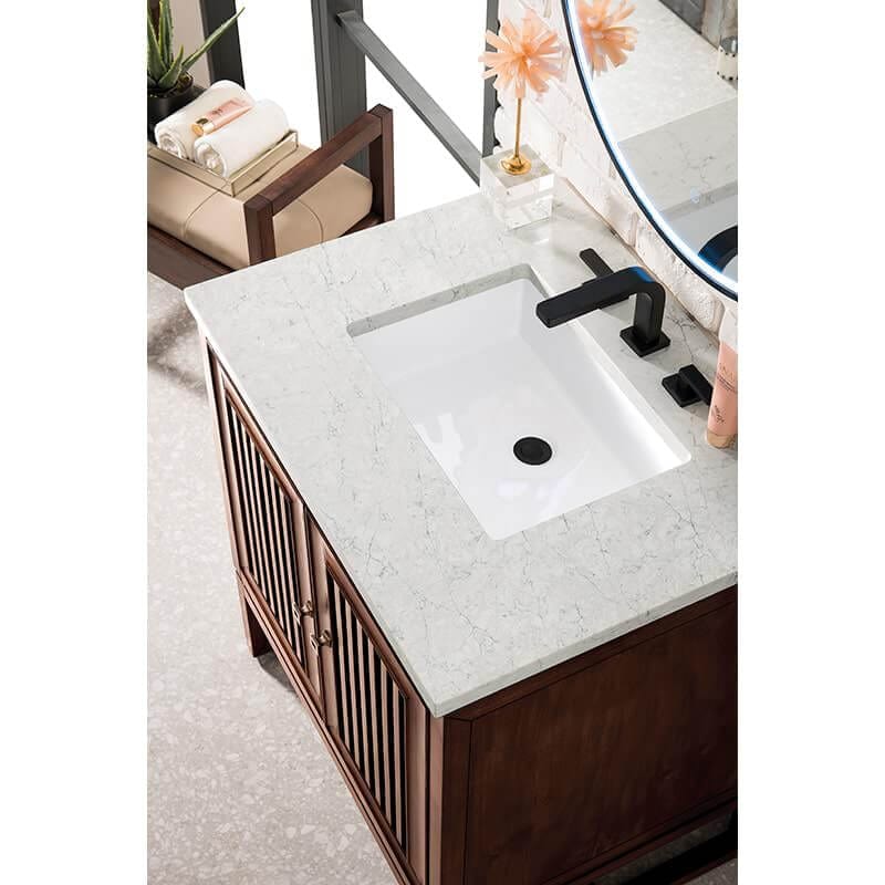 James Martin Athens 30 Inch Single Vanity Mid Century Acacia With Eternal Jasmine Pearl Silestone Top