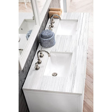 James Martin Athens 60" Double Vanity Glossy White With Arctic Fall Solid Surface Top