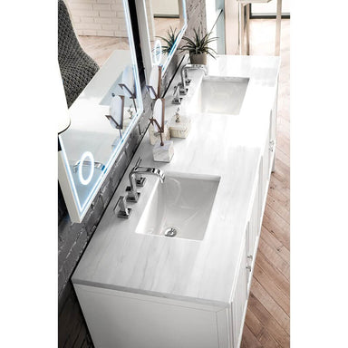 James Martin Athens 72" Double Vanity Glossy White With Arctic Fall Solid Surface Top