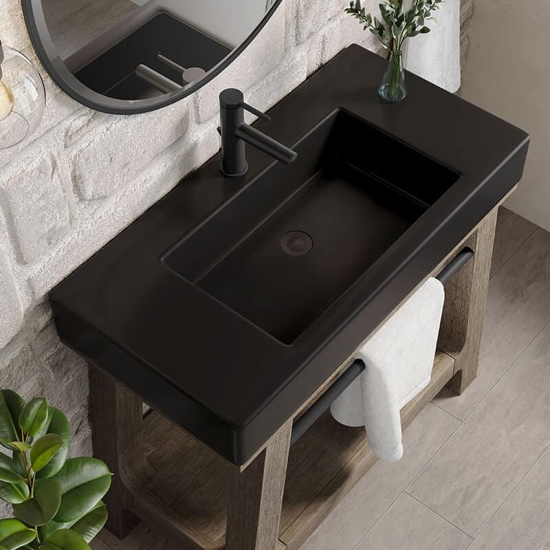 James Martin Auburn 36" Single Vanity Weathered Timber Black Matte Mineral Composite Stone Top