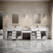 James Martin Bellshire 120 Inch Dual Vanity With 24 Inch Make-Up Counter Bright White in Faucet White Zeus Silestone Top & Backsplash Front View