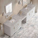 James Martin Bellshire 120 Inch Dual Vanity With 24 Inch Make-Up Counter Bright White in Victorian Silver Silestone Top
