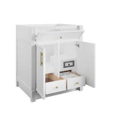 James Martin Bellshire 30 Inch Single Vanity in Bright White Corner View Open Door