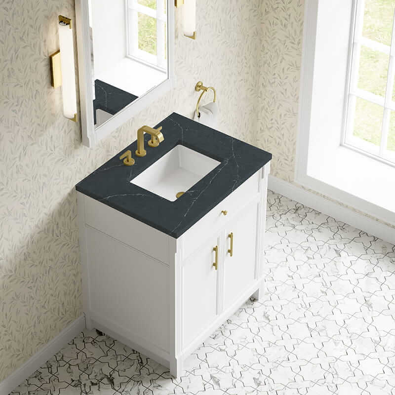 James Martin Bellshire 30 Inch Single Vanity in Bright White With Charcoal Soapstone Silestone Top