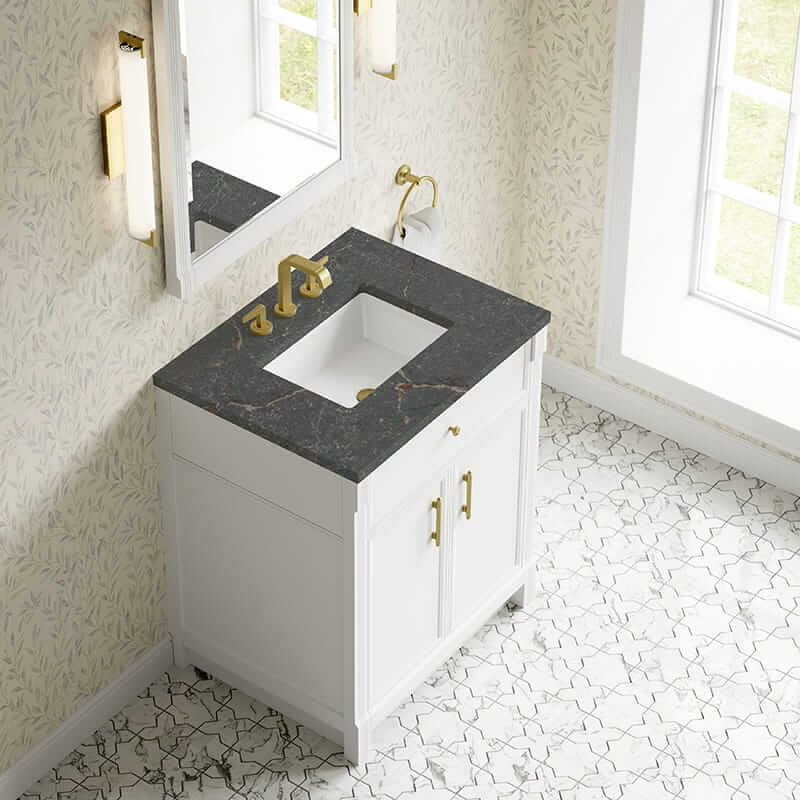 James Martin Bellshire 30 Inch Single Vanity in Bright White With Parisien Bleu Silestone Top
