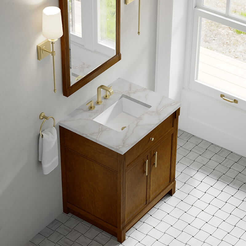 James Martin Bellshire 30 Inch Single Vanity in Honey Oak With Victorian Silver Silestone Top