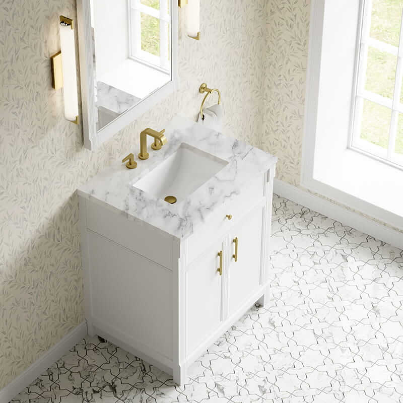 James Martin Bellshire 30" Single Vanity in Bright White With Carrara Marble Top