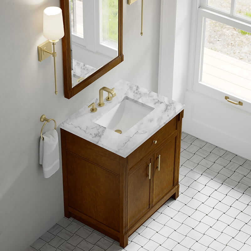 James Martin Bellshire 30" Single Vanity in Honey Oak With Carrara Marble Top