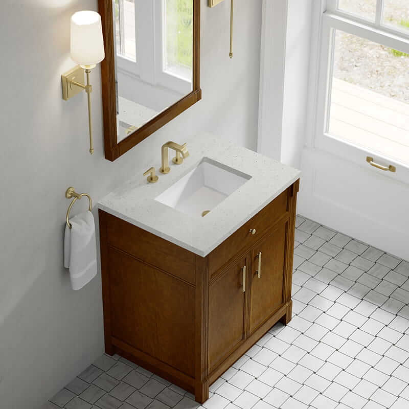 James Martin Bellshire 30" Single Vanity in Honey Oak With Lime Delight Silestone Top