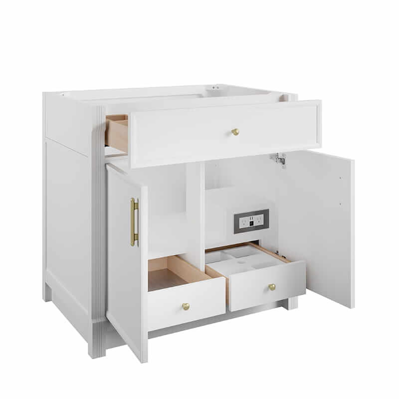 James Martin Bellshire 36 Inch Single Vanity in Bright White Open Doors