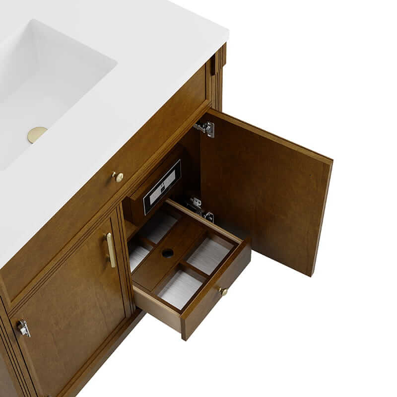 James Martin Bellshire 36 Inch Single Vanity in Honey Oak With Adjustable Drawer Dividers