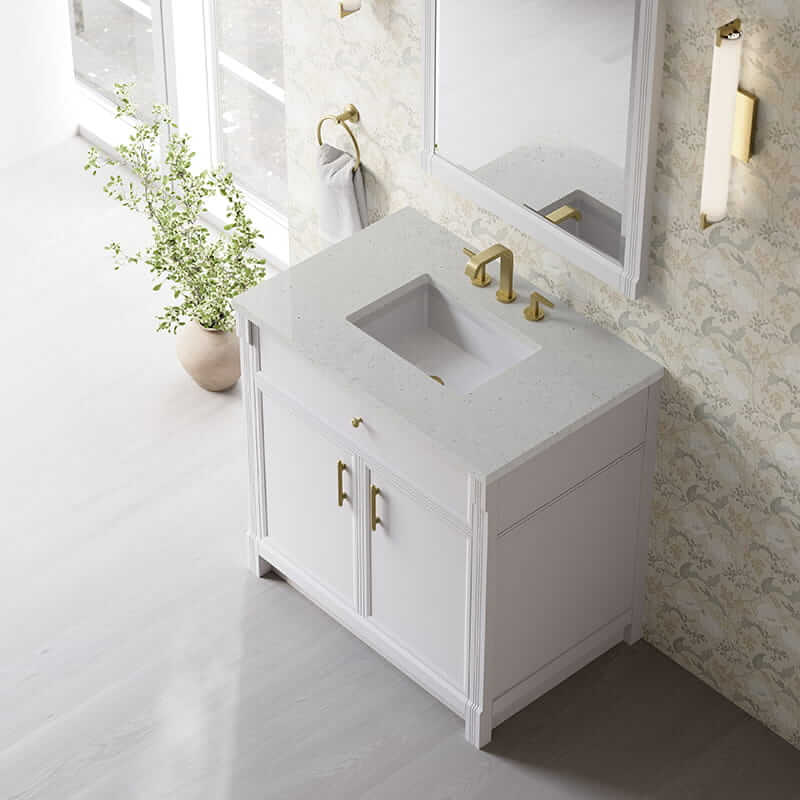 James Martin Bellshire 36" Single Vanity in Bright White With Lime Delight Silestone Top