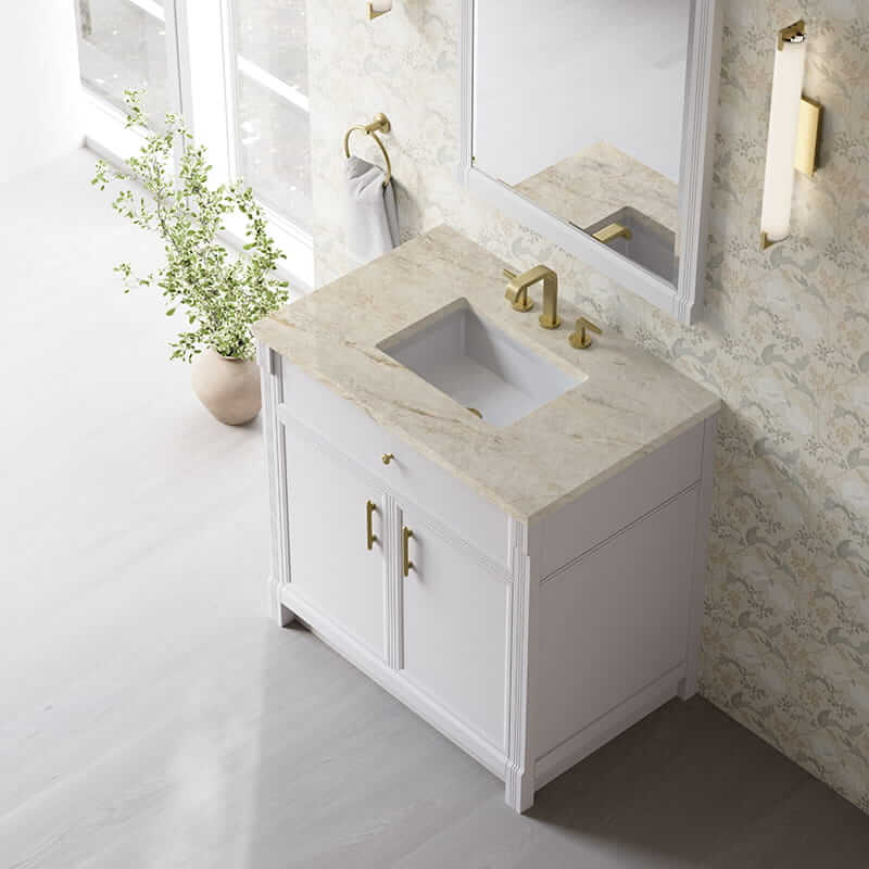 James Martin Bellshire 36" Single Vanity in Bright White With Tajnar Eclos Top