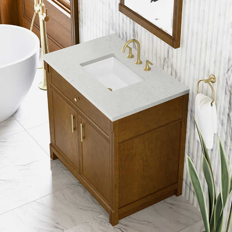 James Martin Bellshire 36" Single Vanity in Honey Oak With Lime Delight Silestone Top