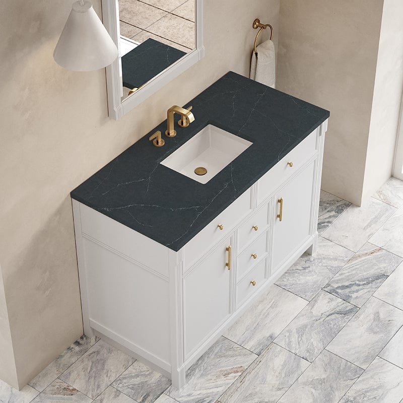 James Martin Bellshire 48 Inch Single Vanity in Bright White With Charcoal Soapstone Silestone Top