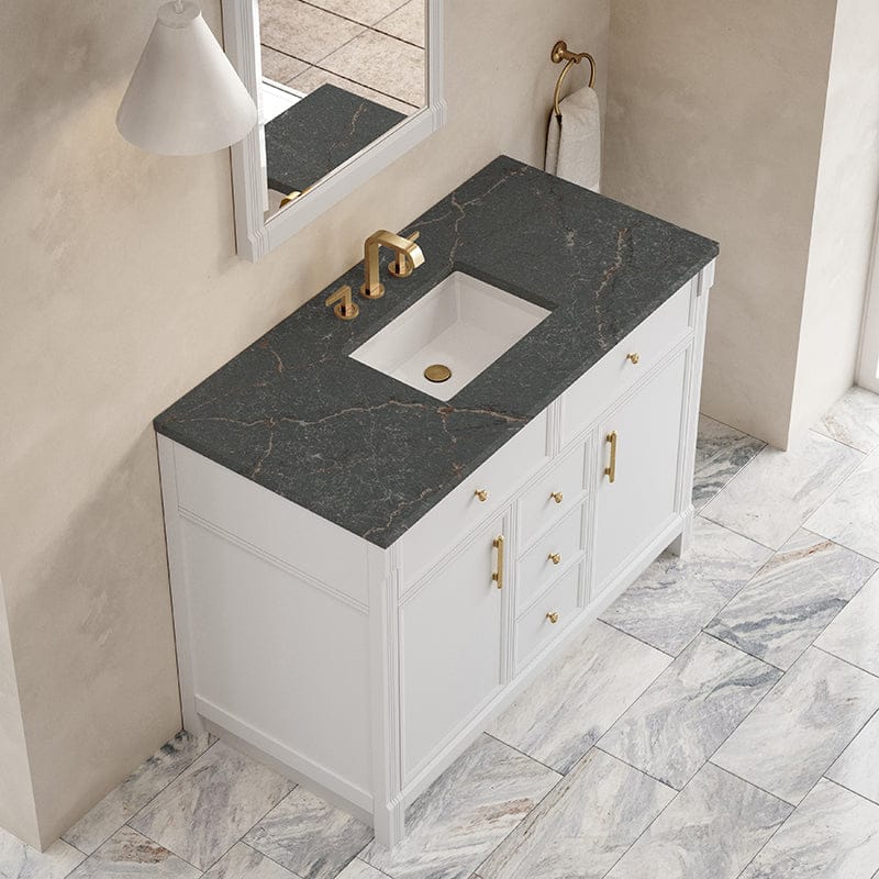 James Martin Bellshire 48 Inch Single Vanity in Bright White With Parisien Bleu Silestone Top