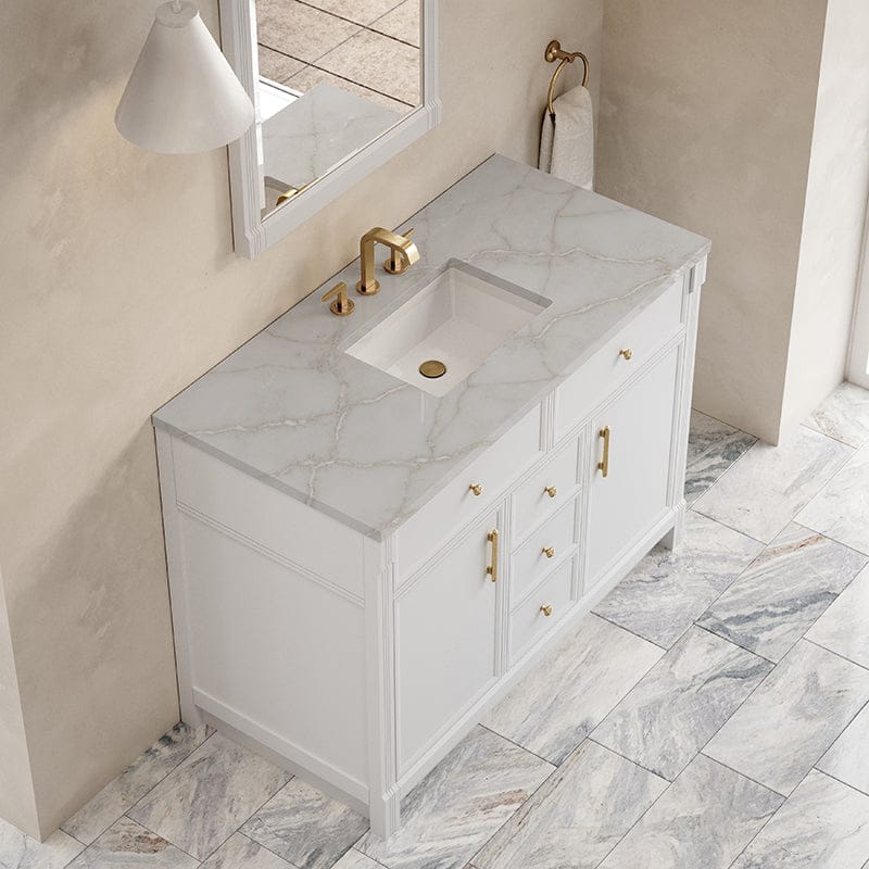 James Martin Bellshire 48 Inch Single Vanity in Bright White With Victorian Silver Silestone Top