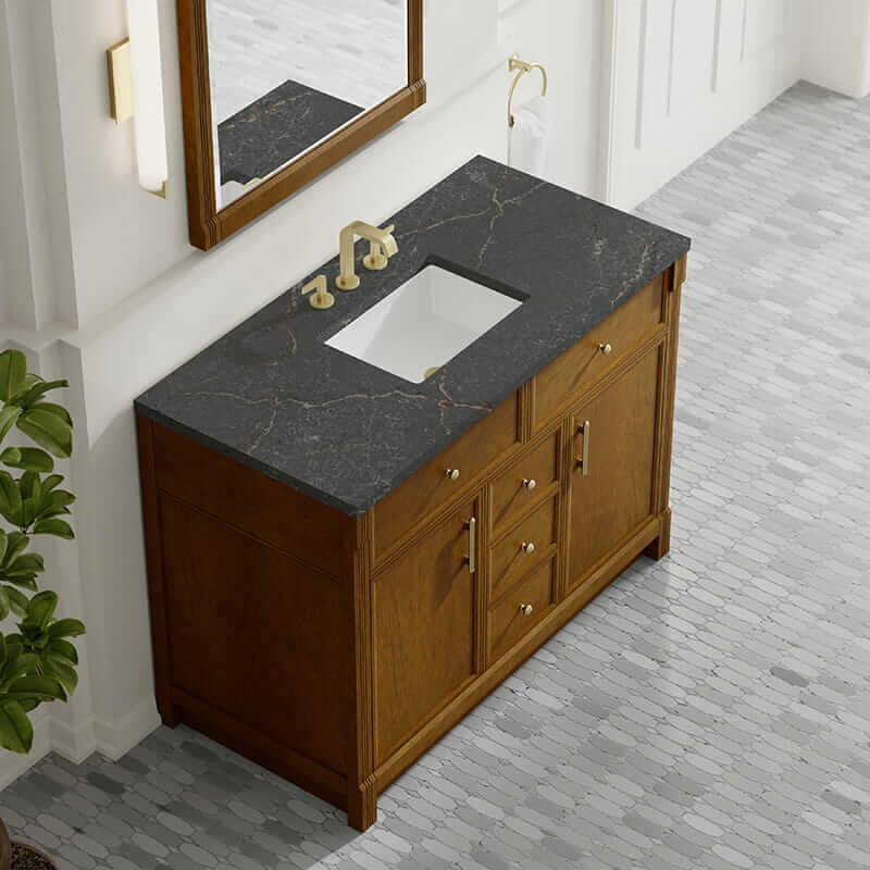 James Martin Bellshire 48 Inch Single Vanity in Honey Oak With Parisien Bleu Silestone Top