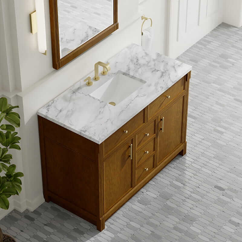 James Martin Bellshire 48" Single Vanity in Honey Oak With Carrara Marble Top