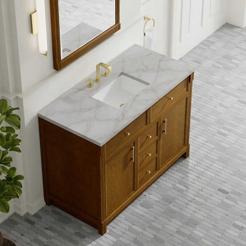 James Martin Bellshire 48" Single Vanity in Honey Oak With Victorian Silver Silestone Top