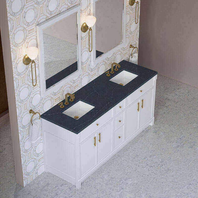 James Martin Bellshire 72 Double Vanity Bright White in Charcoal Soapstone Silestone Top