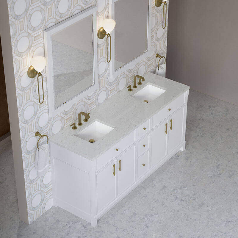 James Martin Bellshire 72 Double Vanity Bright White in Lime Delight Silestone Top