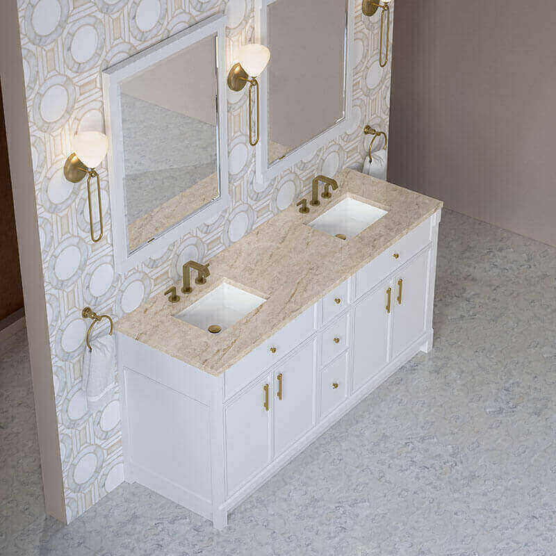 James Martin Bellshire 72 Double Vanity Bright White in Tajnar Eclos Top