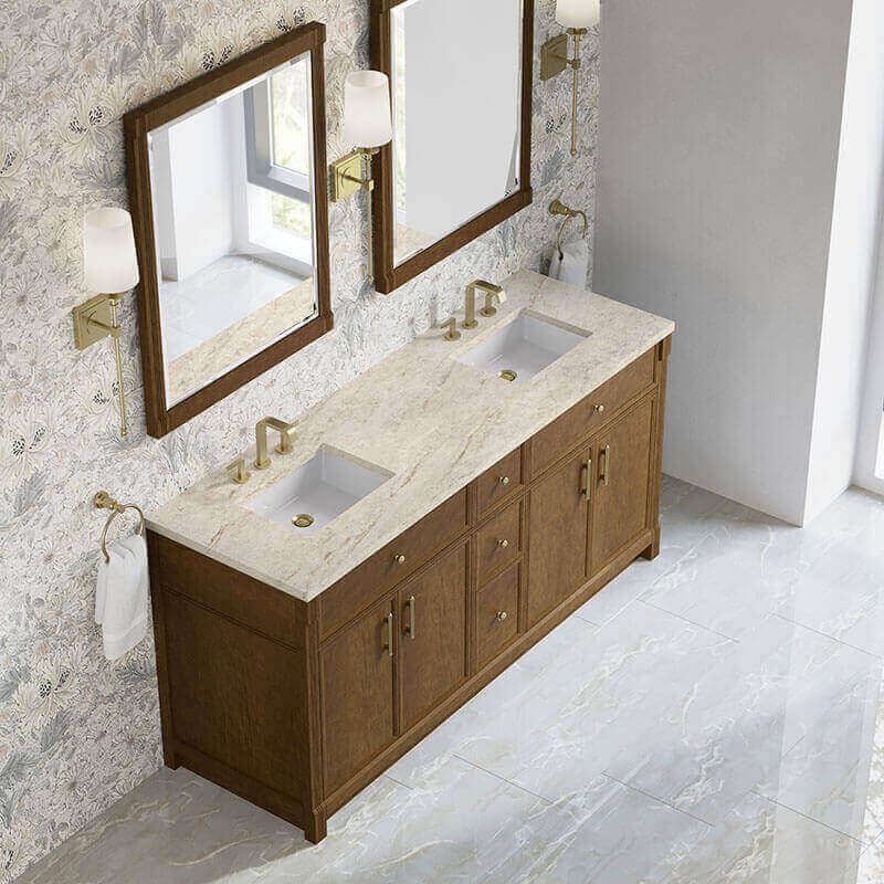 James Martin Bellshire 72 Double Vanity Honey Oak in Tajnar Eclos Top