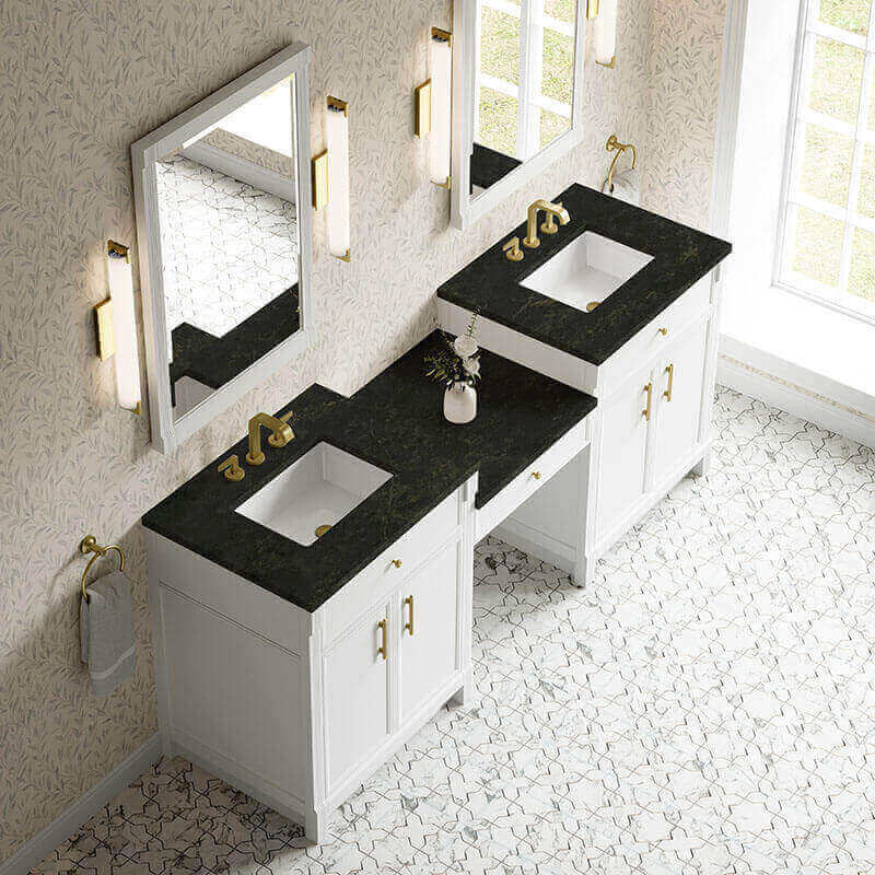 James Martin Bellshire 84 Dual Vanity With 24 Make-Up Counter Bright White in Phantome Eclos Top