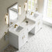James Martin Bellshire 84 Dual Vanity With 24 Make-Up Counter Bright White in Single Hole Faucet White Zeus Silestone Top & Backsplash