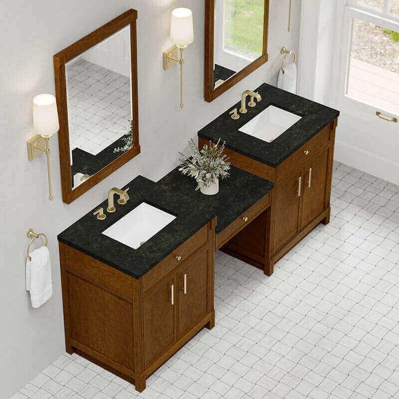 James Martin Bellshire 84" Dual Vanity With 24" Make-Up Counter Honey Oak in Phantome Eclos Top
