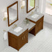 James Martin Bellshire 84 Dual Vanity With 24 Make-Up Counter Honey Oak in Victorian Silver Silestone Top