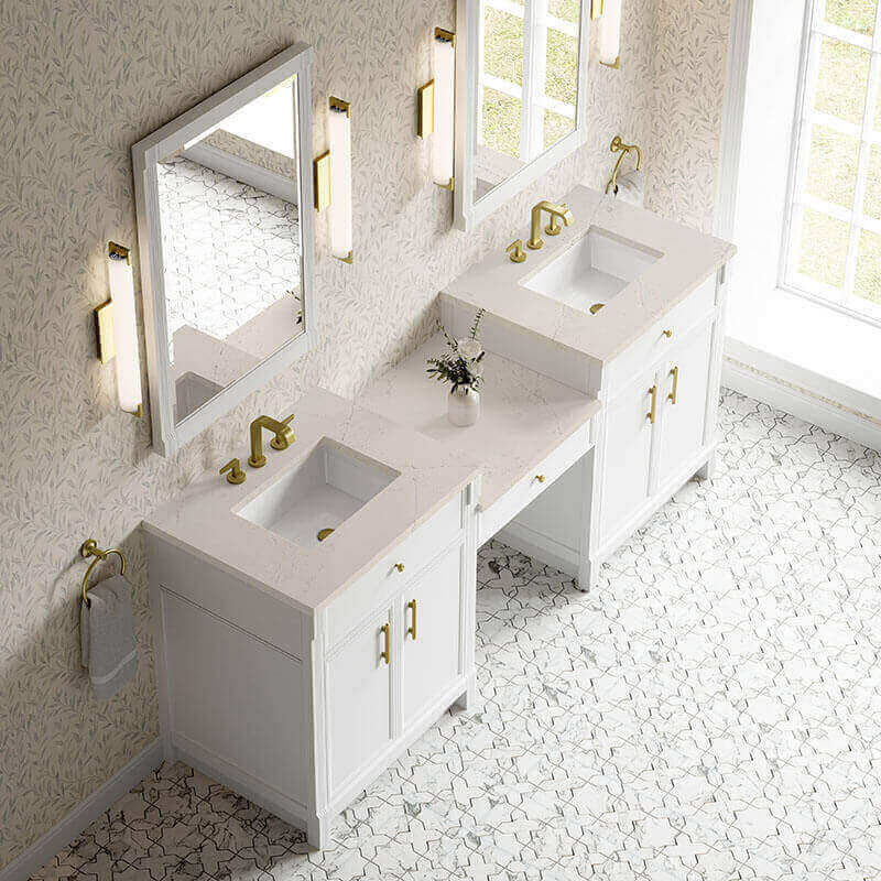 James Martin Bellshire 84 Inch Dual Vanity With 24 Inch Make-Up Counter Bright White in 