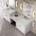 James Martin Bellshire 96" Dual Vanity With 24" Make-Up Counter Bright White in Lime Delight Silestone Top