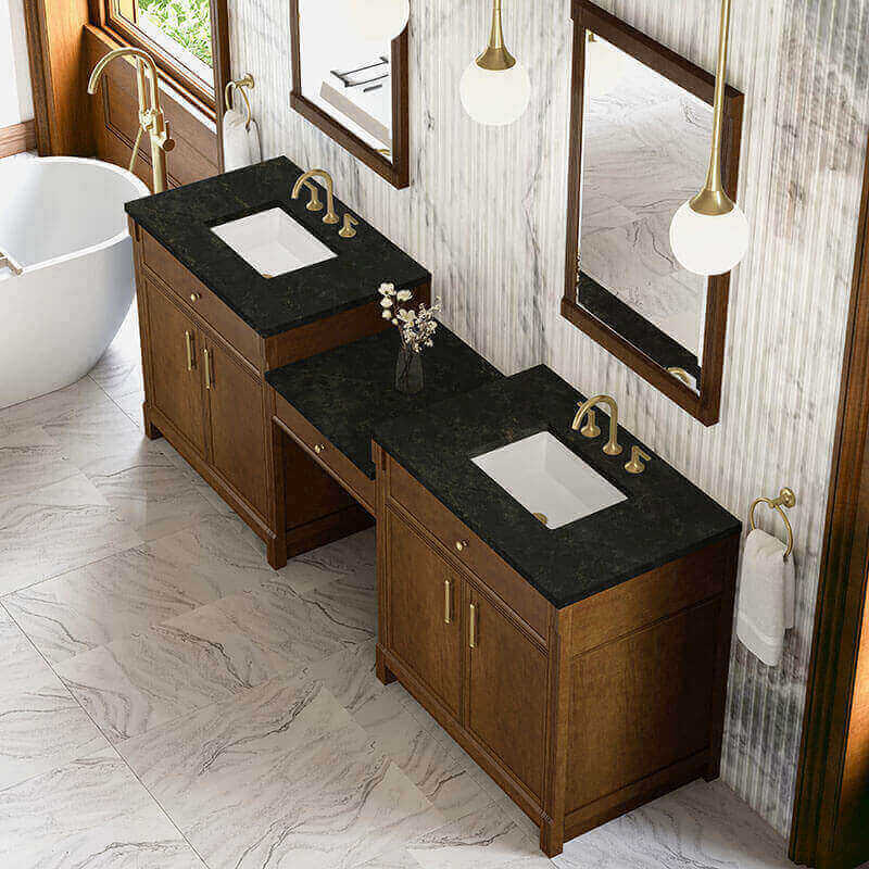 James Martin Bellshire 96 Dual Vanity With 24 Make-Up Counter Honey Oak in Phantome Eclos Top