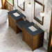 James Martin Bellshire 96 Inch Dual Vanity With 24 Inch Make-Up Counter Honey Oak in Charcoal Soapstone Silestone Top