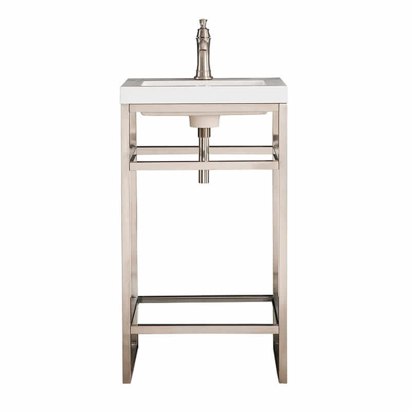 James Martin Boston 20" Single Console Vanity in Brushed Nickel With White Glossy Composite Stone Top