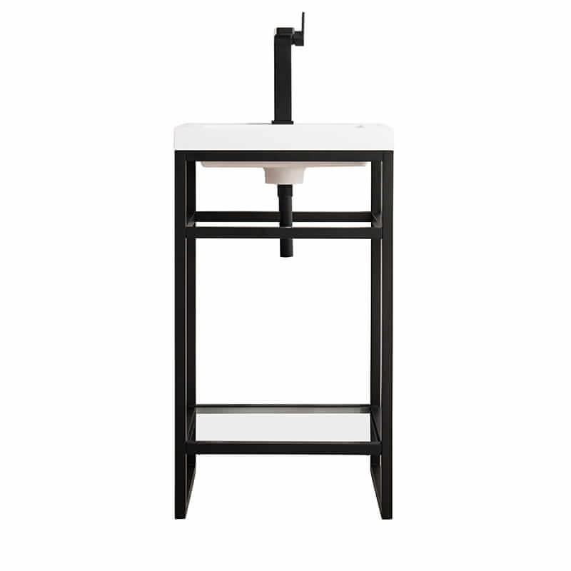 James Martin Boston 20" Single Console Vanity in Matte Black With White Glossy Composite Stone Top