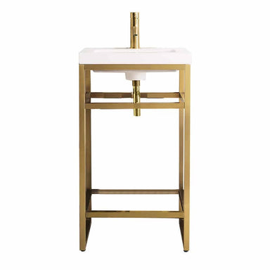 James Martin Boston 20" Single Console Vanity in Radiant Gold With W White Glossy Composite Stone Top