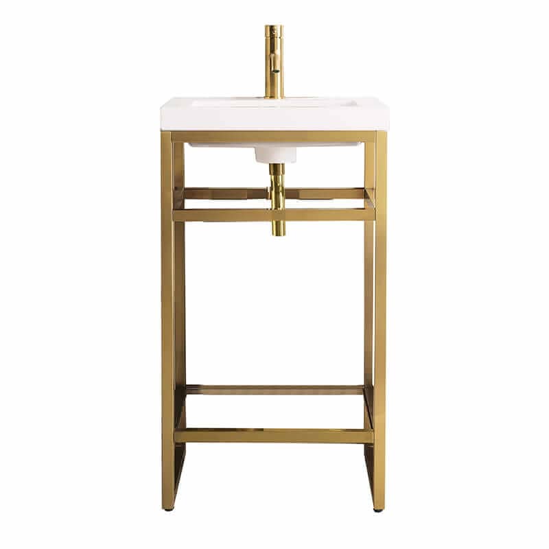 James Martin Boston 20" Single Console Vanity in Radiant Gold With W White Glossy Composite Stone Top