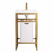 James Martin Boston 20 Single Console Vanity in Radiant Gold With White Glossy Composite Stone With Storage