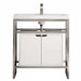 James Martin Boston 31.5" Single Console Vanity in Brushed Nickel With White Glossy Composite Stone Top With Glossy White Storage