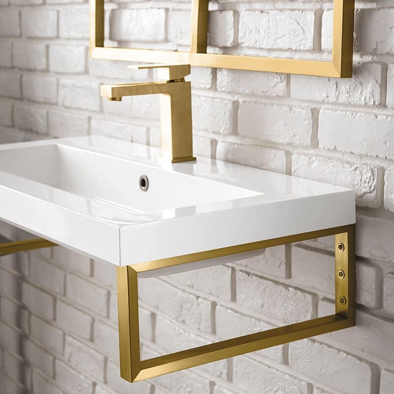 James Martin Boston 31.5" Single Vanity Radiant Gold White Glossy Composite Stone Top