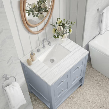 James Martin Breckenridge 30" Single Vanity Serenity Blue With Arctic Fall Solid Surface Top
