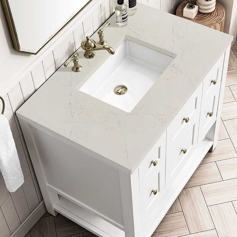 James Martin Breckenridge 36 Inch Single Vanity in Bright White With Siberian Silestone Top
