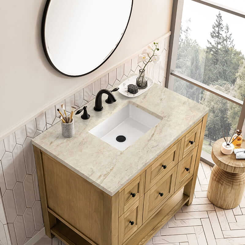 James Martin Breckenridge 36 Inch Single Vanity in Light Natural Oak With Tajnar Eclos Top