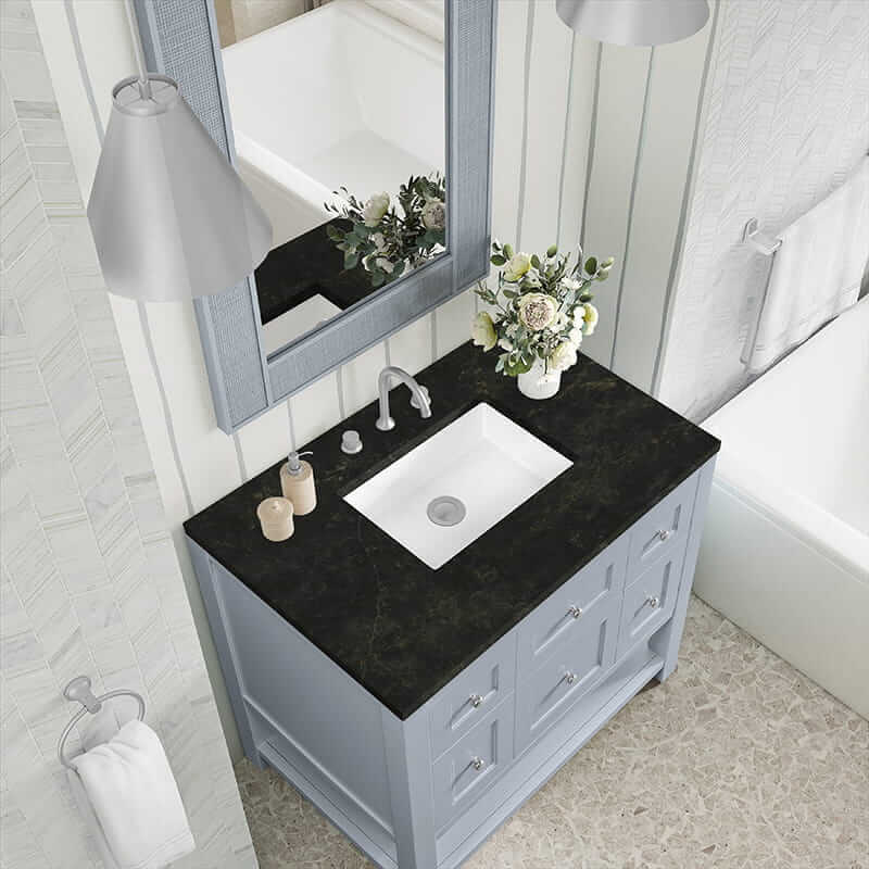 James Martin Breckenridge 36 Inch Single Vanity in Serenity Blue With Phantome Eclos Top