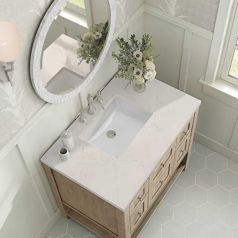 James Martin Breckenridge 36 Inch Single Vanity in Whitewashed Oak With Siberian Silestone Top